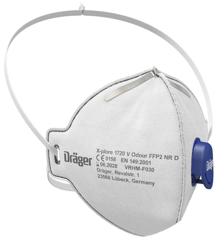 Preview: Dräger® X-plore® 1720V Odour FFP2 NR D 3951085, Universalgröße, Aktivkohle, Ausatemventil, Hygienisch einzelverpackt, Wirksamer Schutz gegen Feinstäube und Partikel bei hohem Tragekomfort