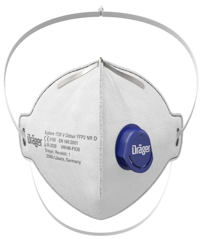 Preview: Dräger® X-plore® 1720V Odour FFP2 NR D 3951085, Universalgröße, Aktivkohle, Ausatemventil, Hygienisch einzelverpackt, Wirksamer Schutz gegen Feinstäube und Partikel bei hohem Tragekomfort