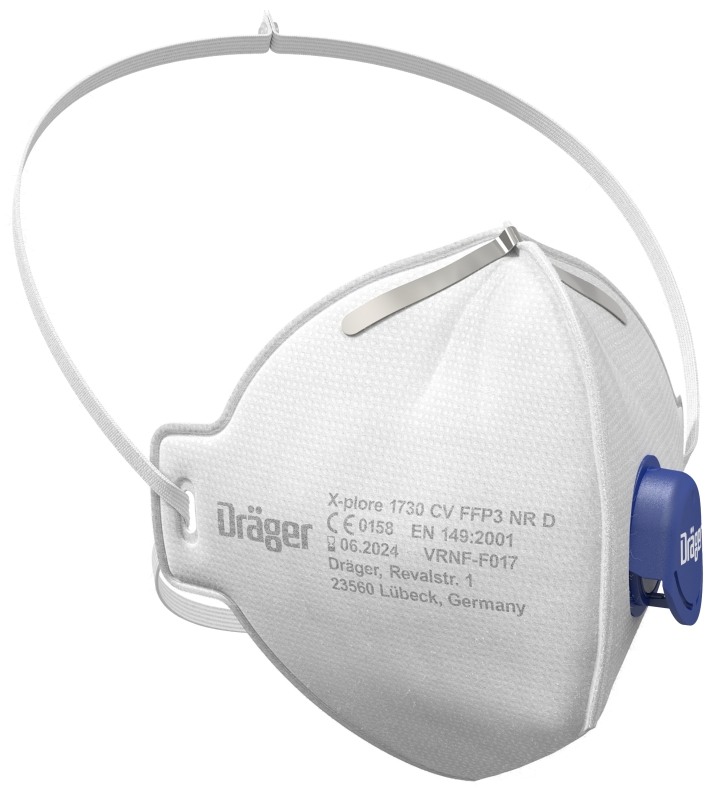 Preview: Dräger® X-plore® 1730V FFP3 NR D 3951088, Universalgröße, Ausatemventil, Hygienisch einzelverpackt, Wirksamer Schutz gegen Feinstäube und Partikel bei hohem Tragekomfort