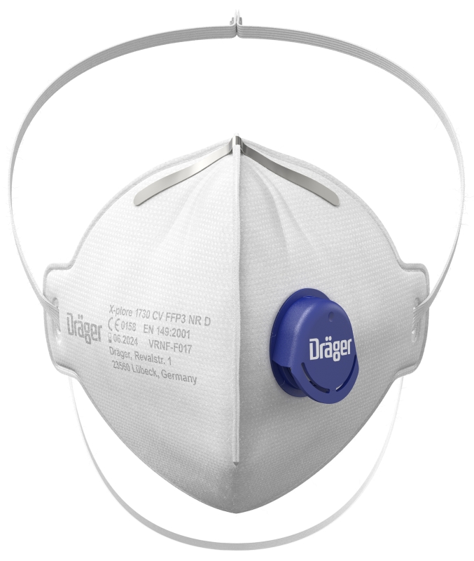 Preview: Dräger® X-plore® 1730V FFP3 NR D 3951088, Universalgröße, Ausatemventil, Hygienisch einzelverpackt, Wirksamer Schutz gegen Feinstäube und Partikel bei hohem Tragekomfort