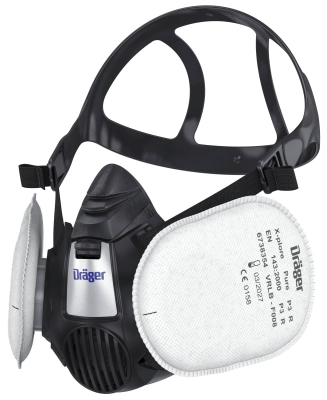 Preview: Dräger® X-plore® 3500 Gasmaske / Halbmaske Handwerker Set R56960, Größe M, P3 R D Partikelfilter, Dräger Flex, Dräger® Bajonett-Klick Filteranschluss