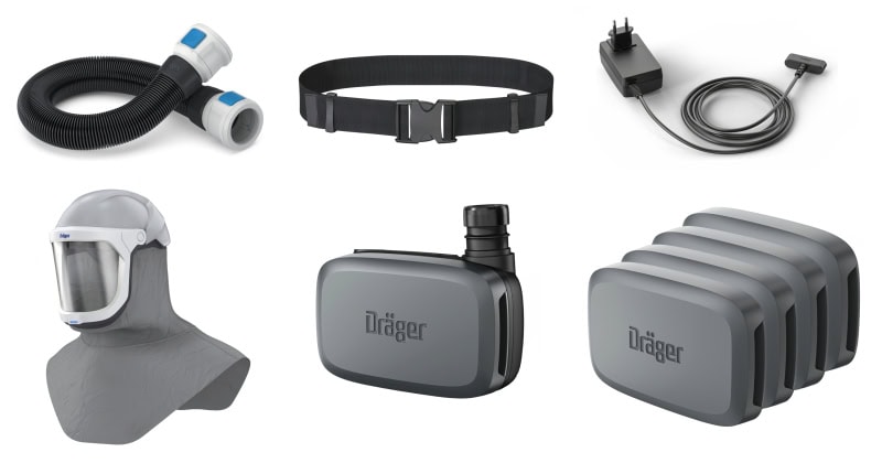 Preview: Dräger® X-plore® 8300 Gebläseatemschutz Set X-plore-8300-HIK3, TH3/TM3, 8 - 11 Stunden Laufzeit, Partikelschutz, Schwer-Industrie, Teile: [3734400, R59600, 3710785]
