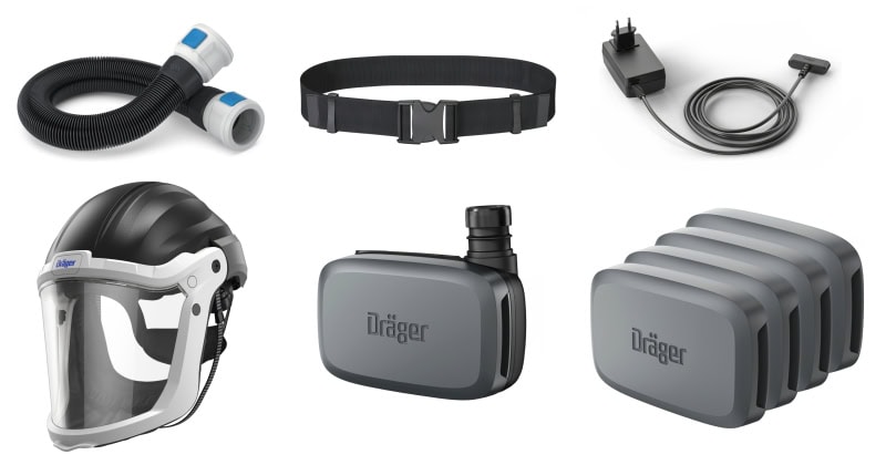 Preview: Dräger® X-plore® 8300 Gebläseatemschutz Set X-plore-8300-HIK6, TH3/TM3, 8 - 11 Stunden Laufzeit, Partikelschutz, Schwer-Industrie, Teile: [3734400, R59600, 3729120]