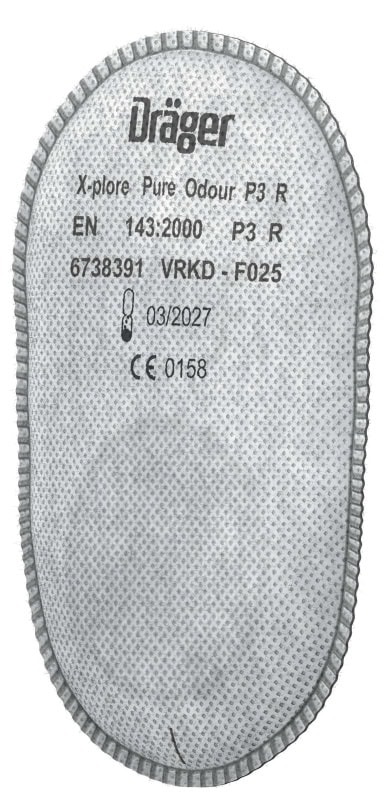 Preview: Dräger® X-plore® Pure Odour Partikelfilter 6738391, P3 R, Dräger® Bajonett-Klick Anschluss, Partikelfilter mit Aktivkohle gegen feste & flüssige Partikel und mit zusätzlichem Schutz gegen organische Gase & Dämpfe + HF