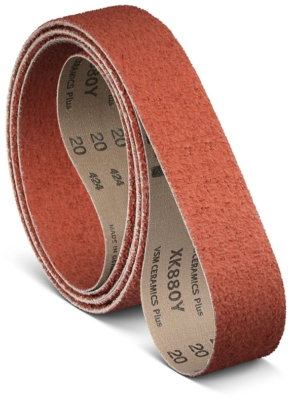 Preview: VSM CERAMICS PLUS XK880Y 795218, 50 mm x 3500 mm, K, P100, Ausführung (E07), Y-Polyester, Rot-braun, Schmalband mit Keramikkorn, Für Edelstahl und Superlegierungen