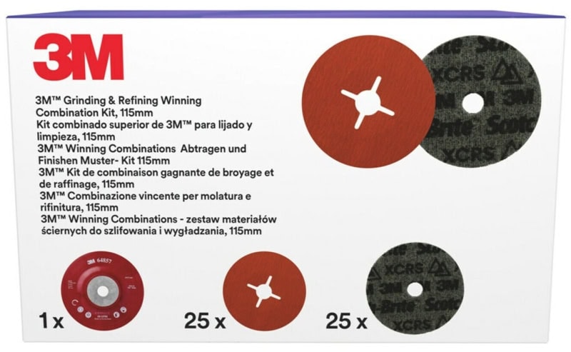 Preview: 3M™ Grinding & Refining Kit 787C-115, 25x 787C Fiberscheibe in 115 mm mit Korn 36+, 25x PN-DH Vliesscheibe in 115 mm + 1x Hochleistungsfiberscheibenstützteller