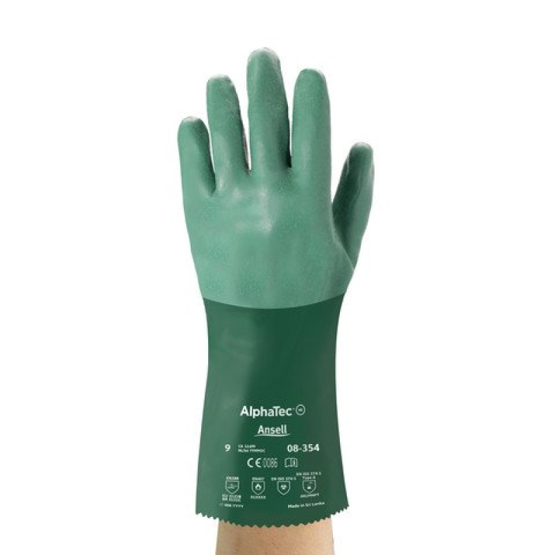 Preview: Ansell AlphaTec™ 08-354 Chemikalienschutzhandschuh 8354090, Größe 9, Grün, 355 mm lang, Für hohe Flexibilität und gute Griffigkeit
