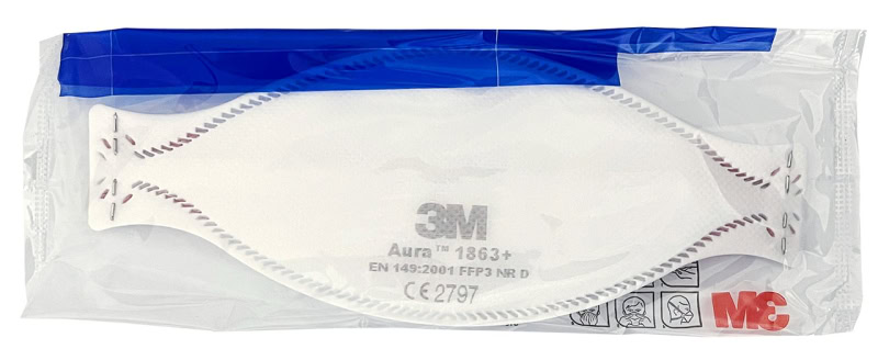 Preview: 3M™ Aura™ Medizinische Atemschutzmaske 1863+, FFP3 NR D, FFP3 NR D, Chirurgische Maske nach EN14683, Medizinvariante, Hygienisch einzelverpackt