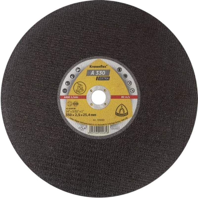 Preview: KLINGSPOR Kronenflex® A 630 N Supra Grosstrennscheibe 353328, Ø 400 mm x 3,2 mm x 25 mm, A, 3.800 U./Min., Typ 41 Gerade, Aluminiumkorn, Für Stahl und Edelstahl