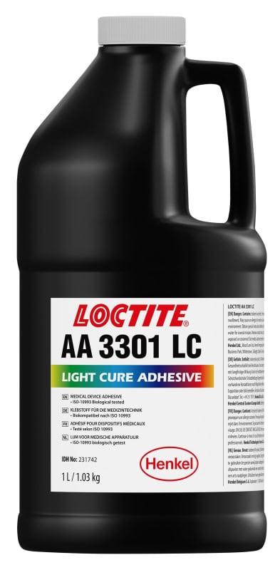 Preview: Henkel™ Loctite® AA 3301 UV Klebstoff, 1 L, Transparent, 231742, Mit Medizinfreigabe, Für die einfache Montage von Bauteilen mit engen Toleranzen