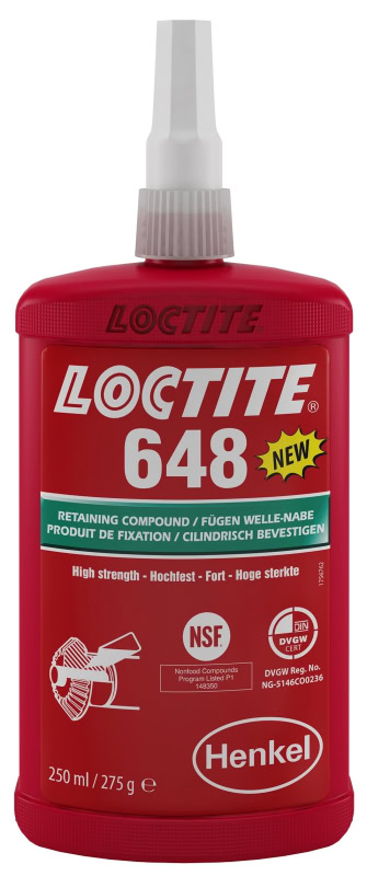 Preview: Henkel™ Loctite® 648 Fügeklebstoff, 250 ml, Grün, Hochfest, 1804971, Hohe Festigkeit auf allen Metallen, selbst auf passiven Werkstoffen