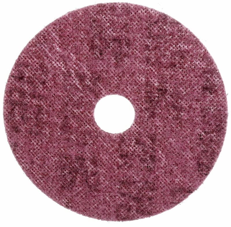 Preview: 3M™ Scotch-Brite™ Vliesscheibe SC-DH 246606, Ø 125 mm x 22 mm, P220 - 280, Medium, Metall & Edelstahl — Entgraten, Reinigen, Finish, Rot, A, 8.000 U./Min., Kletthaftend, Mit Zentrierloch