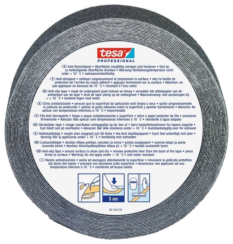 Preview: tesa® Professional 60950, 25 mm x 15 m, 0,9 mm, Schwarz, PVC, Universal Anti-Rutsch Klebeband, DIN 51130