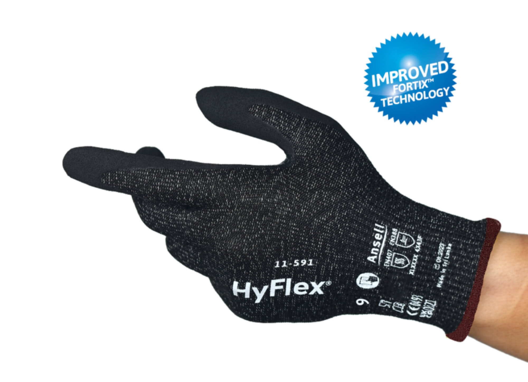 Ansell Hyflex™ 11-591 Schnittschutzhandschuh 11591060, Für extreme Schnittgefahren, Größe 6, Schwarz, 215-280 mm lang, Mit FORTIX™ Technologie und 20% leichter