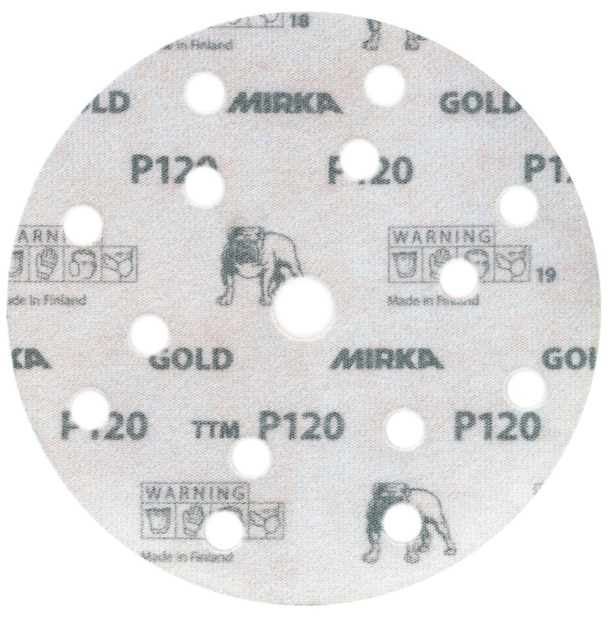 Mirka® Gold 2361109910, Ø 150 mm, P100, 15-fach gelocht, Kletthaftend, Schleifscheibe mit Aluminiumkorn