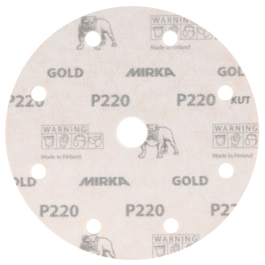 Mirka® Gold 2362609915, Ø 150 mm, P150, 9-fach gelocht, Kletthaftend, Schleifscheibe mit Aluminiumkorn