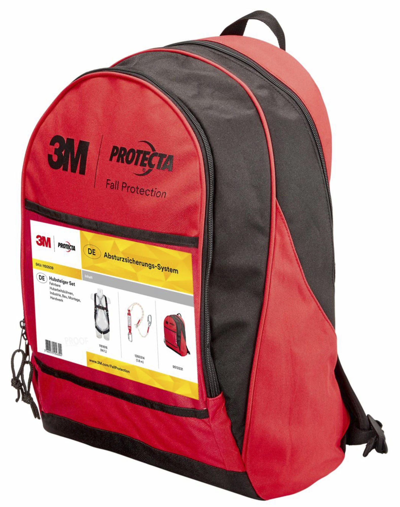 3M™ Protecta® Mobile Hubarbeitsbühnen Set 1150509, Größe M/L, Hubarbeitsbühnen Absturzsicherungssystem mit Auffanggurt, 2 m Verbindungsteil und Rucksack