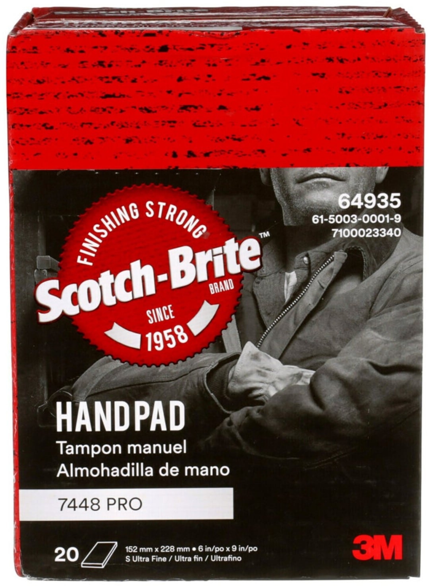 Scotch-Brite™ CF-HP 7448 PRO, Grau, 158 mm x 224 mm, S, P1500 - P2000, Ultra fein, Handpads mit Siliziumkorn, für Reinigungs- und Finisharbeiten