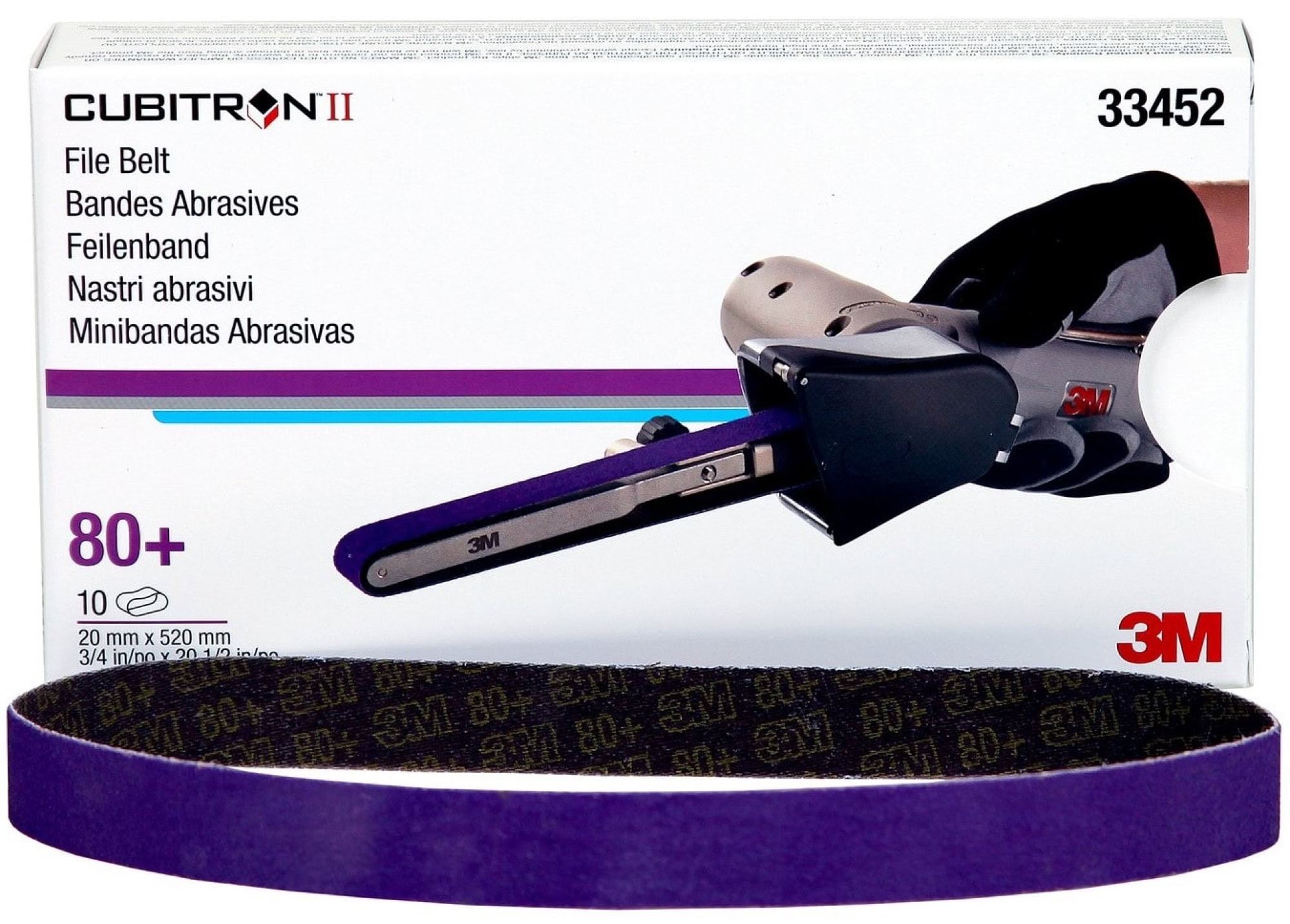 3M™ Cubitron™ II 786F 33452, 20 mm x 520 mm, 80+, YF-Polyester, Universal Schleifband mit Präzisions-Keramikkorn