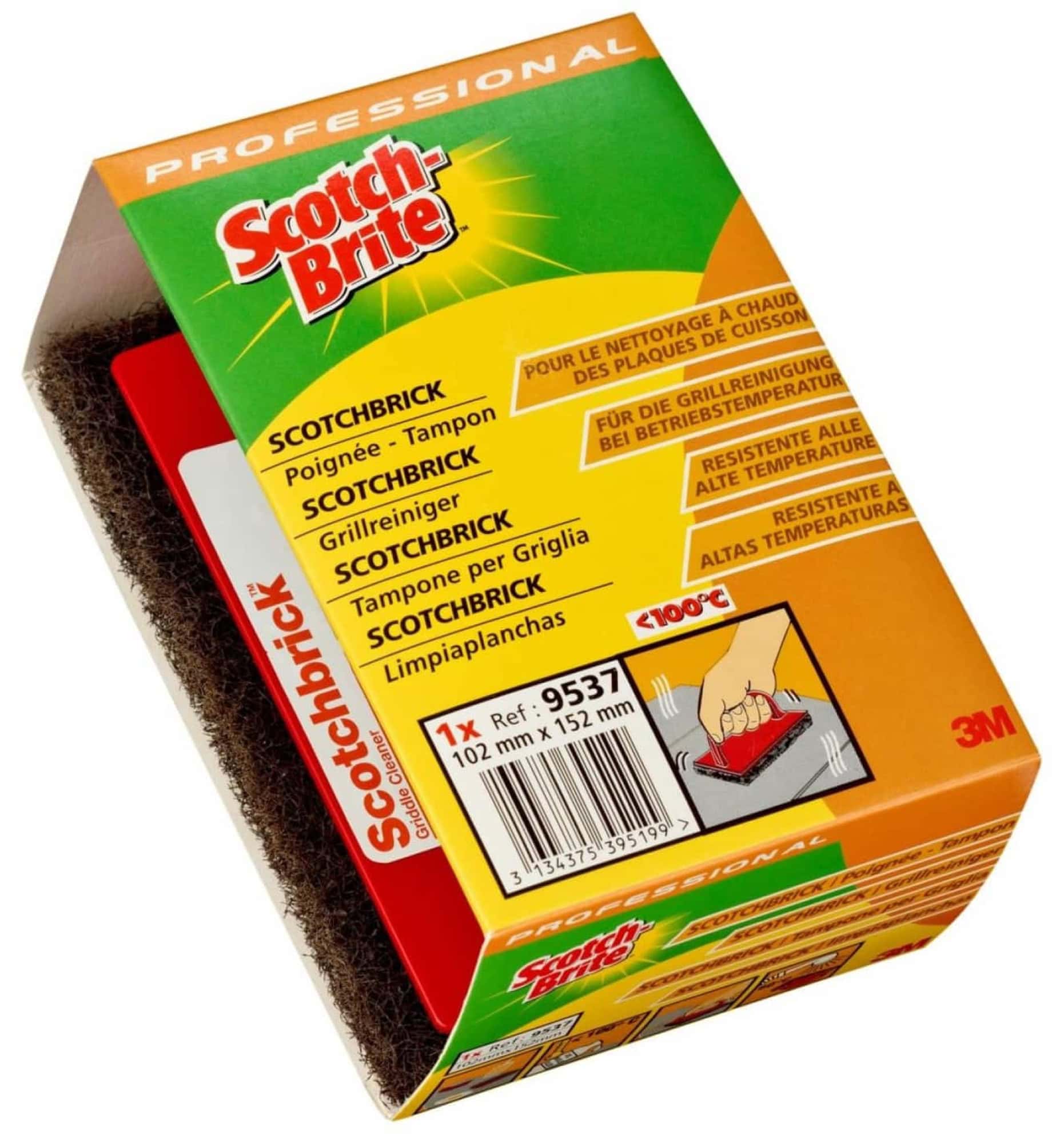 3M™ Scotch-Brite™ 9537, 152 mm x 102 mm, H: 76 mm, Grob, Grillreiniger mit Handblock