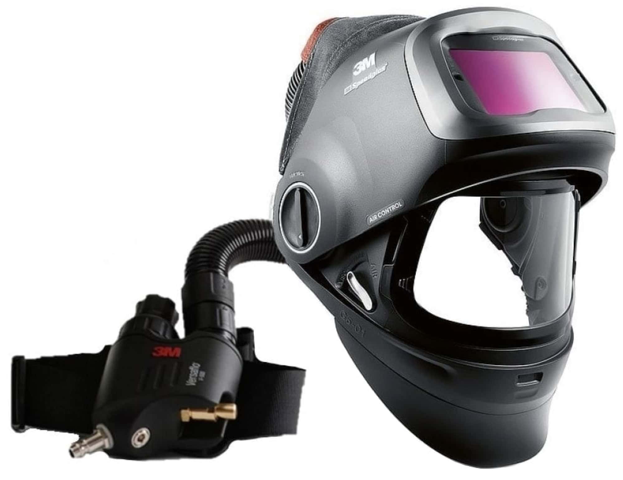 3M™ Speedglas™ Schweißmaske G5-01 mit Schweißfilter G5-01/03NC und Versaflo™ V-500E Drucklufteinheit, 617829, inkl. QRS-Luftschlauch und Tasche, TH3, 4A/3B, Kopfband + Textilkopfschutz; Teile: [611100 + 630010 + 834016 + 790105 + V500E]