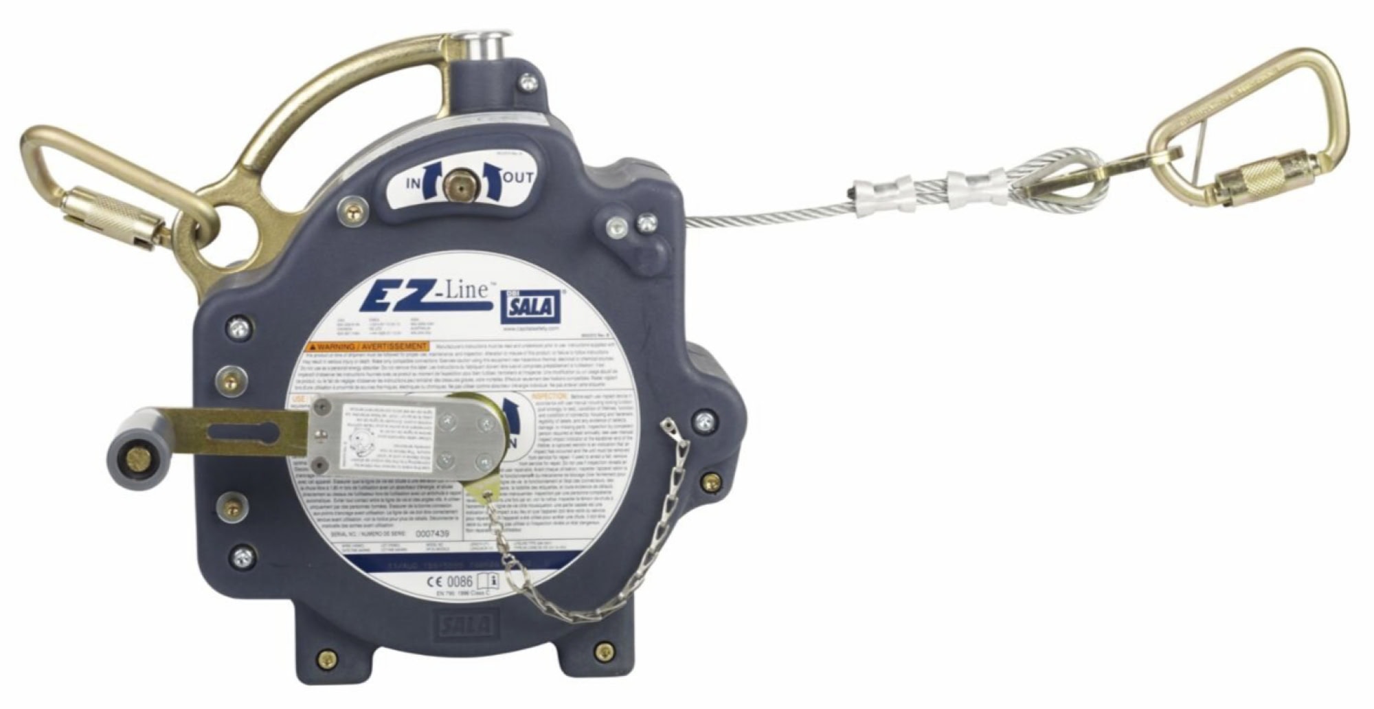 3M™ DBI-SALA® EZ-Line™ Aufrollbares Horizontales Drahtseilsicherungssystem 7605061, Länge: 18,3 m, 14,96 Kg, Temporäres horizontales Anschlagsystem mit integriertem Seilaufroller