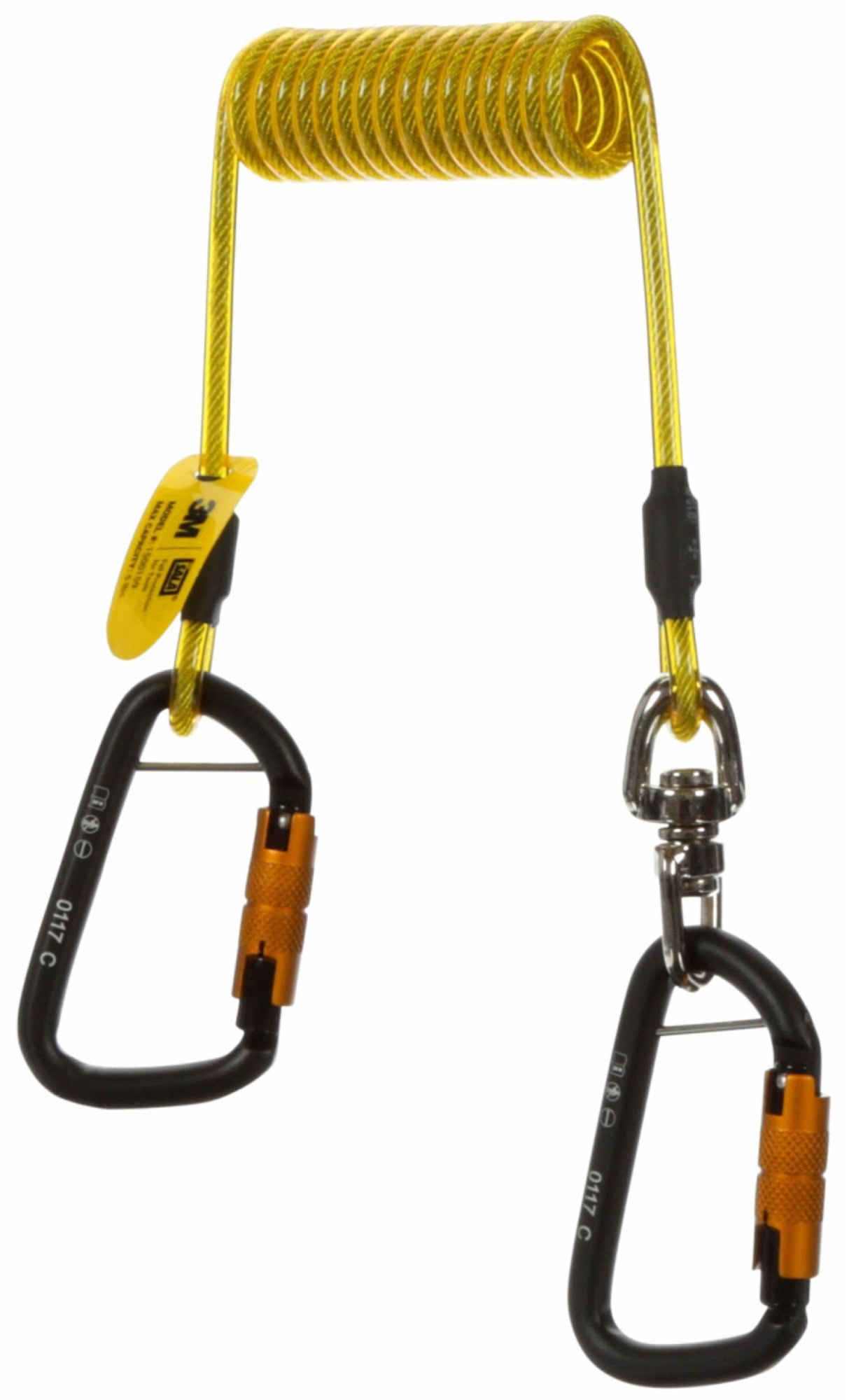 3M™ DBI-SALA® Hook2Hook Anbindehaken mit Spiralhalteband 1500160, 10 Stück pro Packung, 2,3 Kg Tragfähigkeit, 10 - 157 cm, Zur Absturzsicherung von Werkzeugen