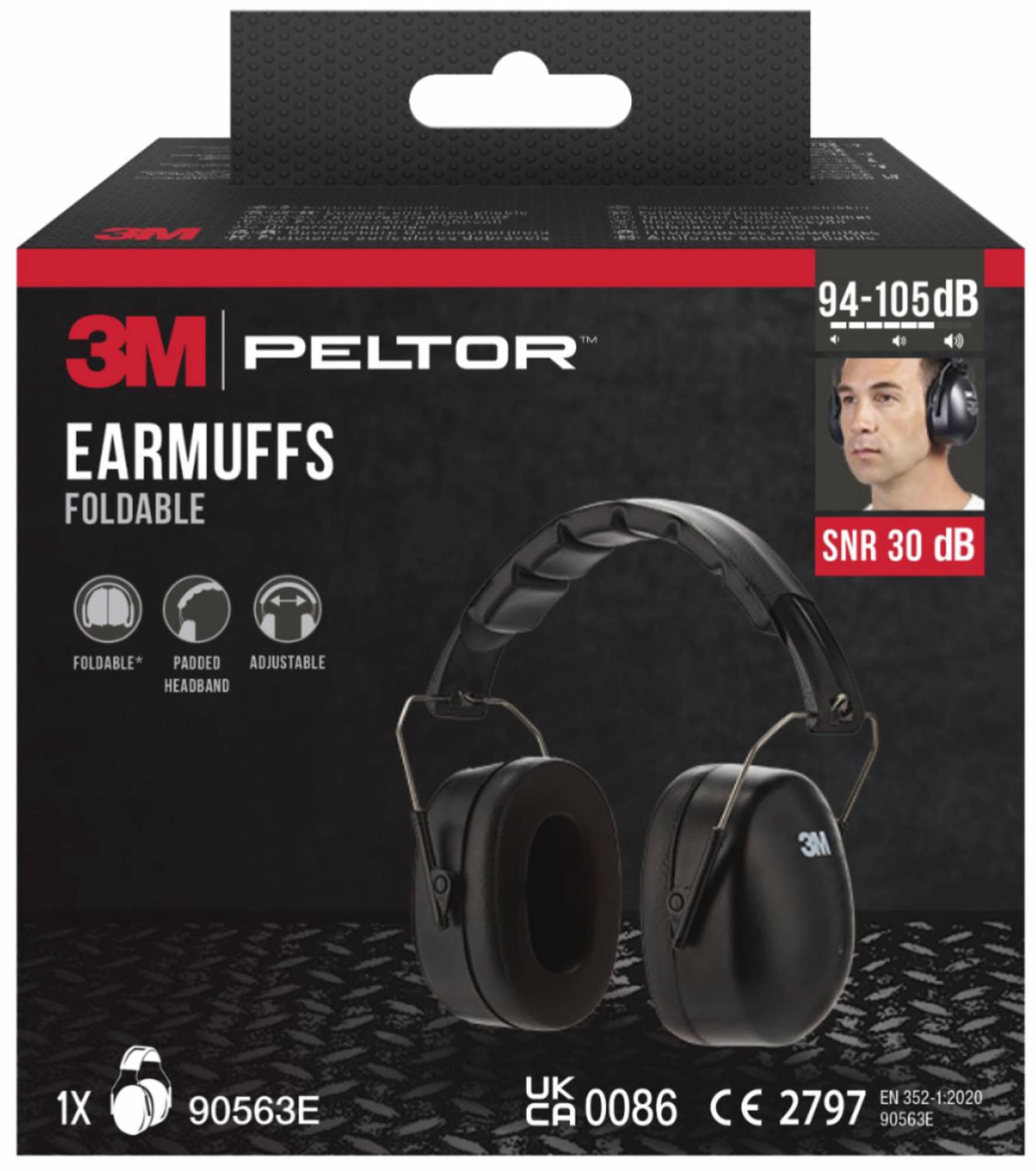 3M™ Peltor™ Kapselgehörschutz 90563E-1, Für sehr laute Arbeitsumgebungen, SNR = 30 dB, Grün/Schwarz, Kopfbügel, Faltbar, Einzelhandelsverpackung