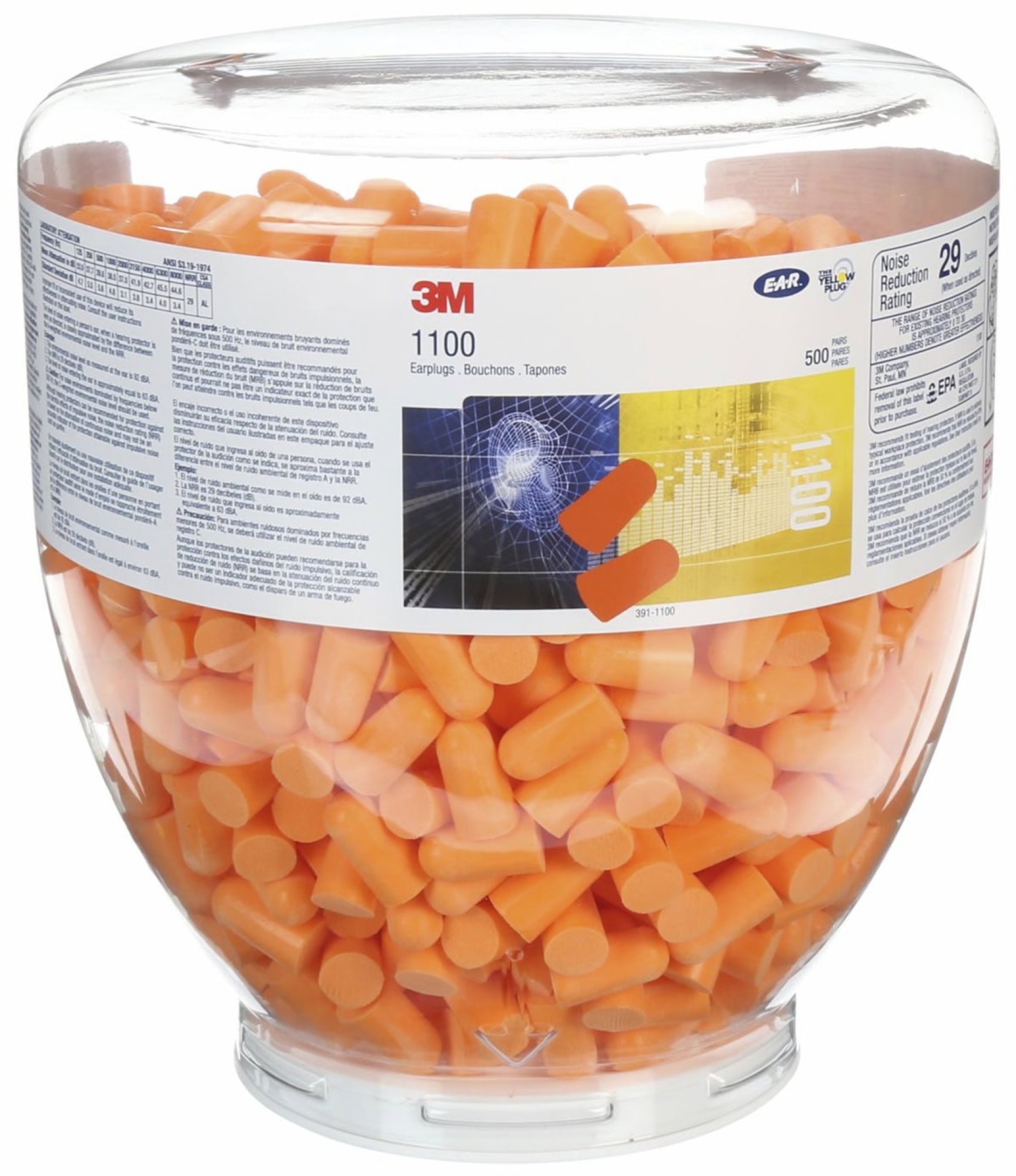 3M™ 1100B, SNR = 37 dB, Nachfüllaufsatz, 500 Paar pro Aufsatz, Gehörschutzstöpsel