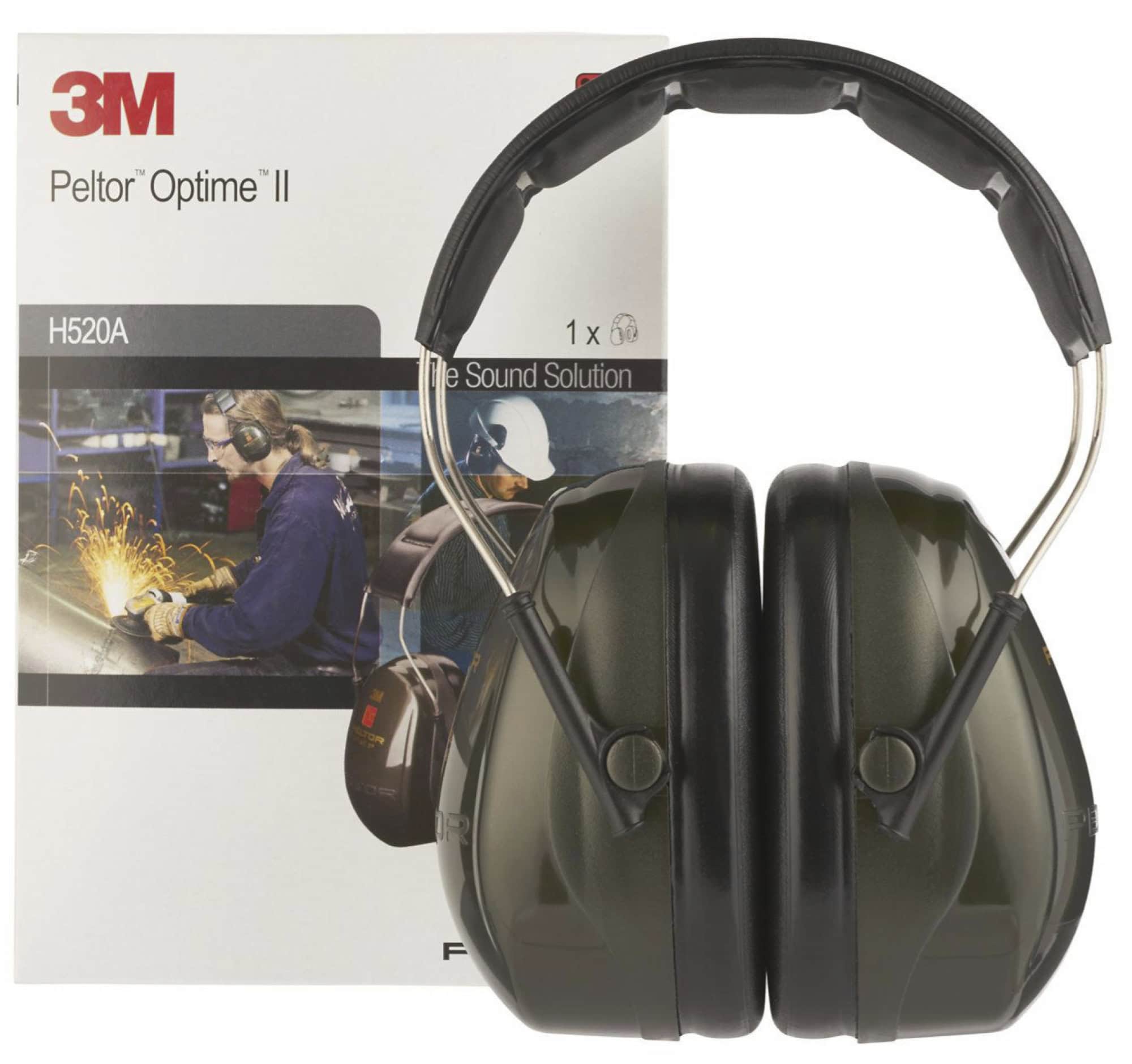 3M™ Peltor™ Optime™ II Kapselgehörschutz H520A-1, Für sehr laute Arbeitsumgebungen, SNR = 31 dB, Grün/Schwarz, Kopfbügel, Einzelhandelsverpackung