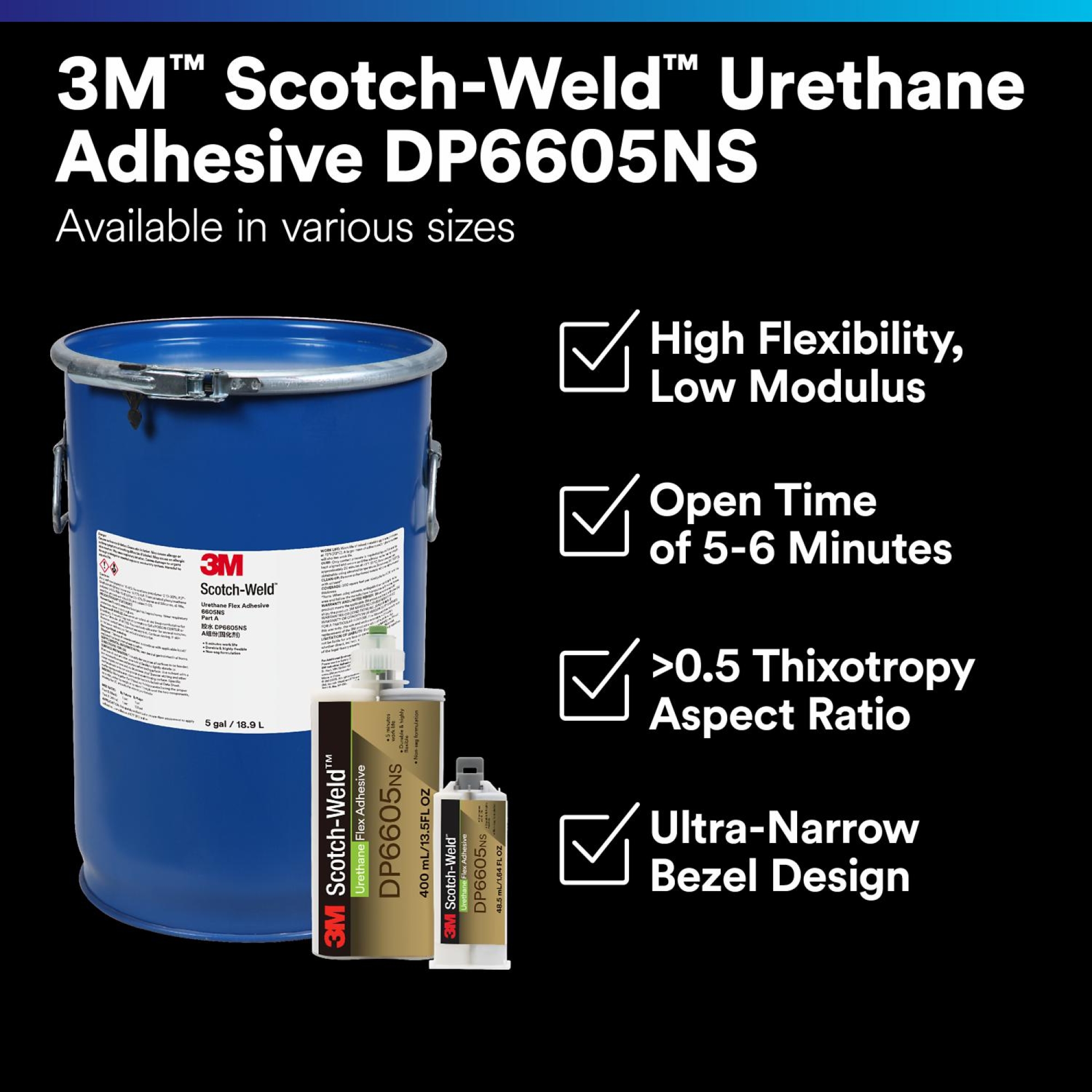 3M™ Scotch-Weld™ 2K Klebstoff DP 6605 NS, 48,5 ml, Schwarz, Standfest, 1:1, Flexibler 2-Komponenten-Konstruktionsklebstoff auf Polyurethanbasis für das EPX System