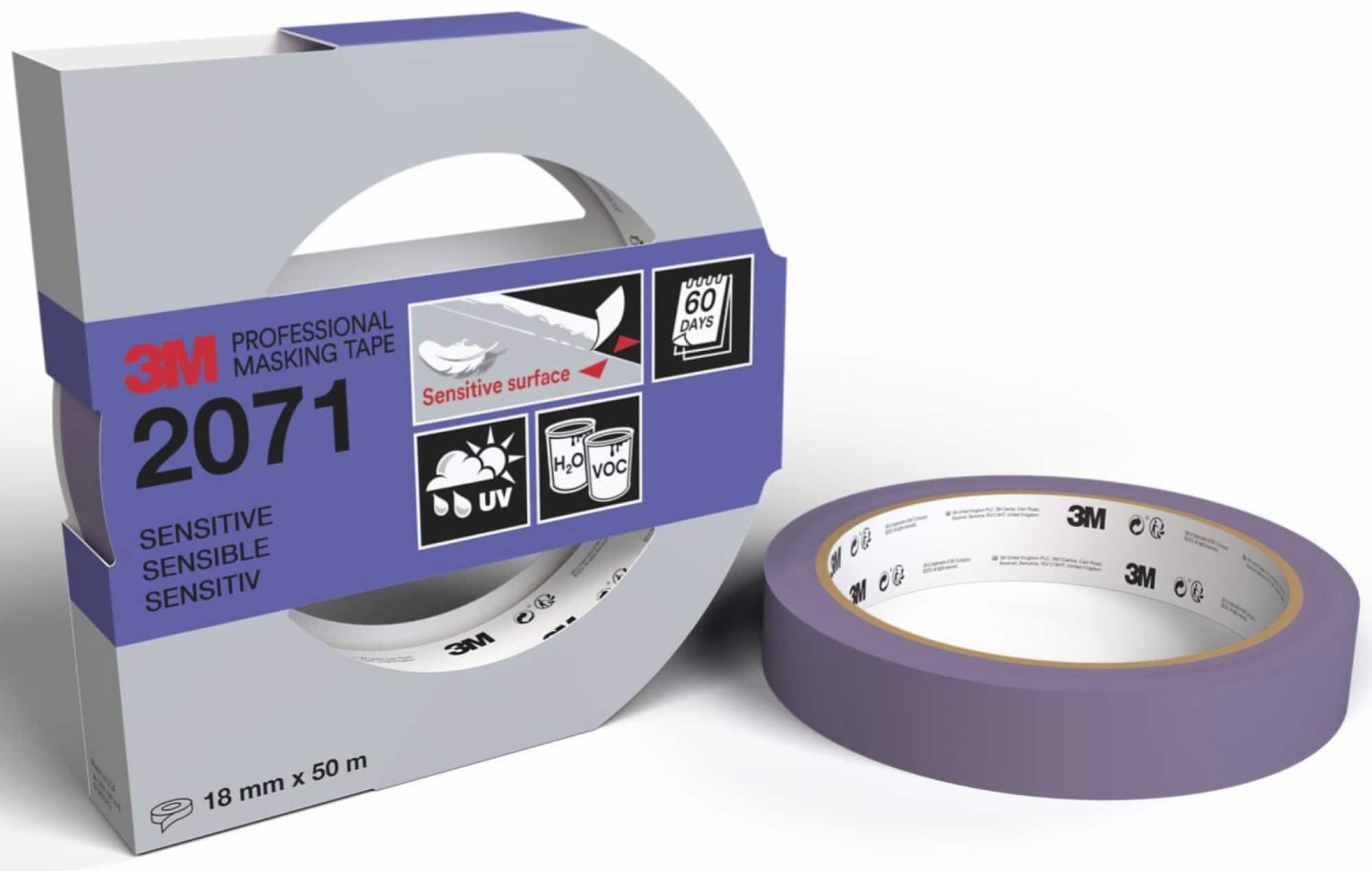 3M™ Scotch® 2071, 18 mm x 50 m, 0,102 mm, Lila, Lange Rückstandsfrei, Professionelles Malerabdeckband, Ausführung mit EAN Label