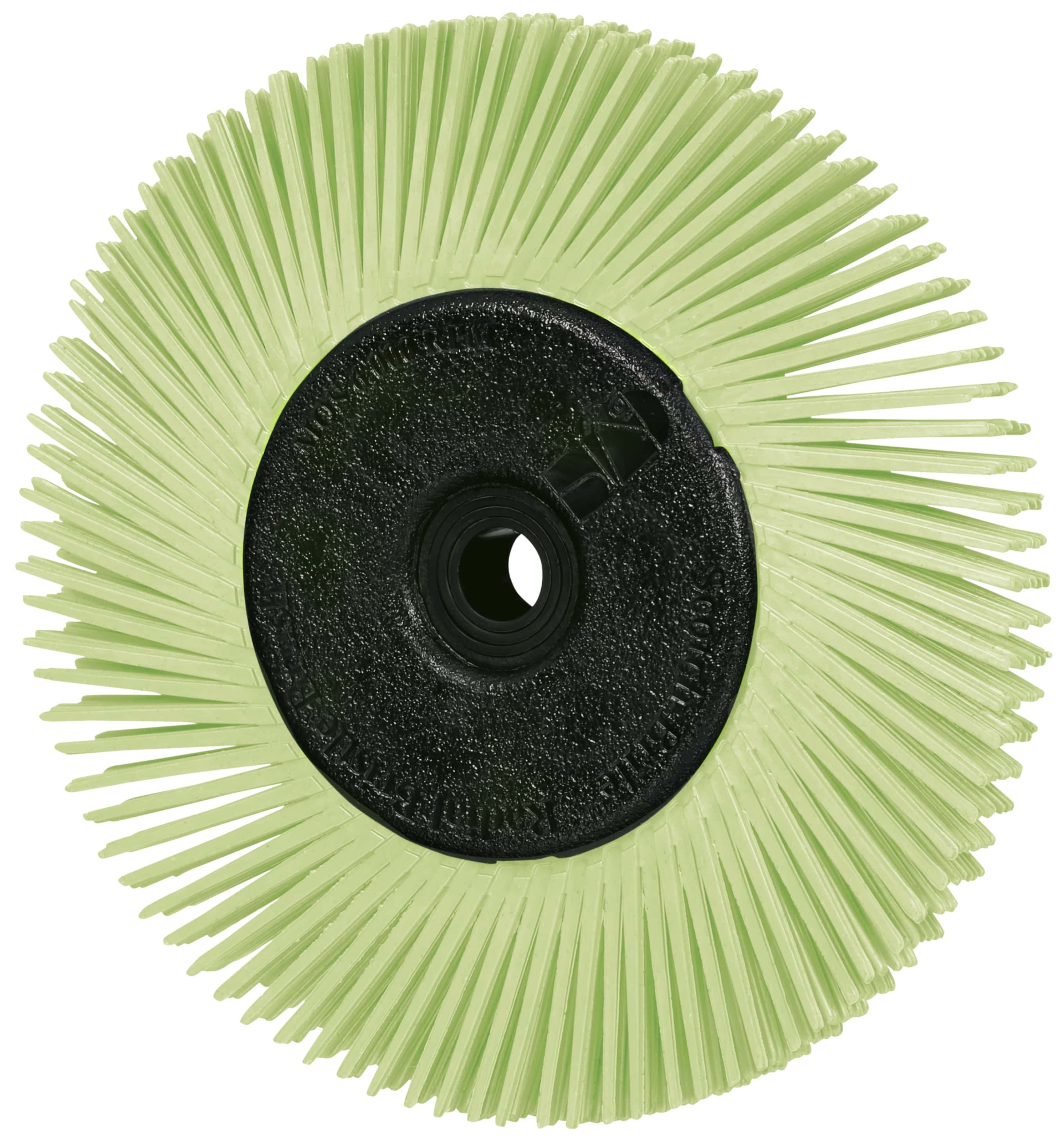 3M™ Scotch-Brite™ Präzisions Radialborstenbürste PN-RB 7100374836, Ø 150 mm x ø 12 mm, Breite: 25 mm 50+, Typ A (Schräge Borsten), Mit Adapter, Grün, 6.000 U./Min., Für Reinigungs- und Entgratungsarbeiten