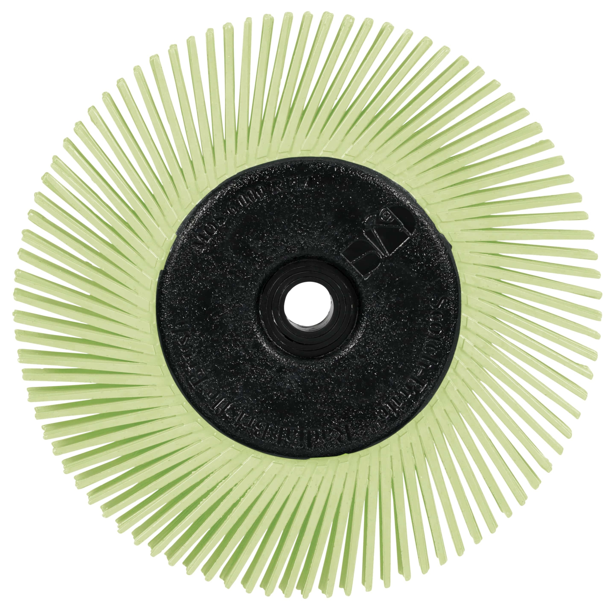 3M™ Scotch-Brite™ Präzisions Radialborstenbürste PN-RB 7100374836, Ø 150 mm x ø 12 mm, Breite: 25 mm 50+, Typ A (Schräge Borsten), Mit Adapter, Grün, 6.000 U./Min., Für Reinigungs- und Entgratungsarbeiten