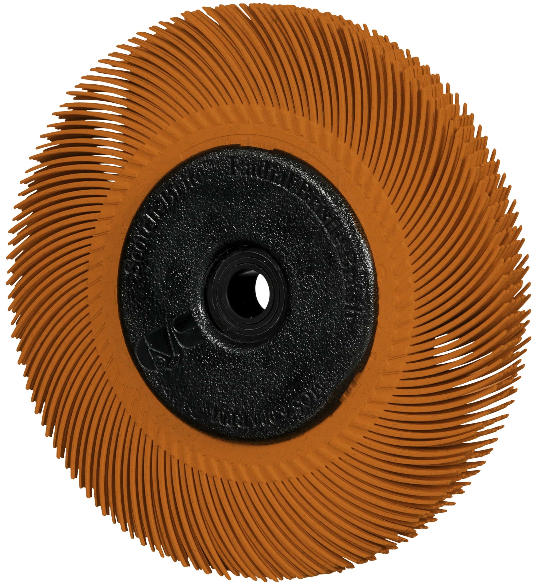 3M™ Scotch-Brite™ Präzisions Radialborstenbürste PN-RB 7100374843, Ø 150 mm x ø 12 mm, Breite: 25 mm, 80+, Typ A (Schräge Borsten), Mit Adapter, Orange, 6.000 U./Min., Für Reinigungs- und Entgratungsarbeiten
