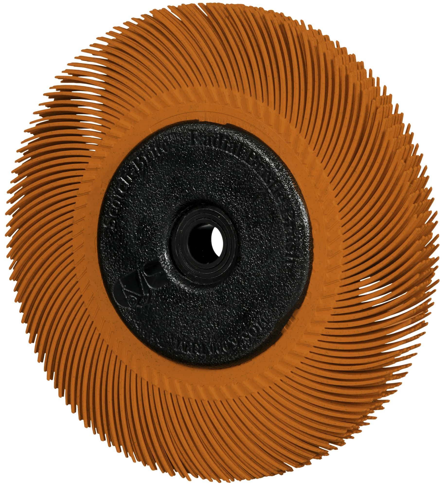 3M™ Scotch-Brite™ Präzisions Radialborstenbürste PN-RB 7100374840, Ø 150 mm x ø 11 mm, Breite: 25 mm, 80+, Typ C (Gebogene Borsten), Mit Adapter, Orange, 6.000 U./Min., Für Reinigungs- und Entgratungsarbeiten