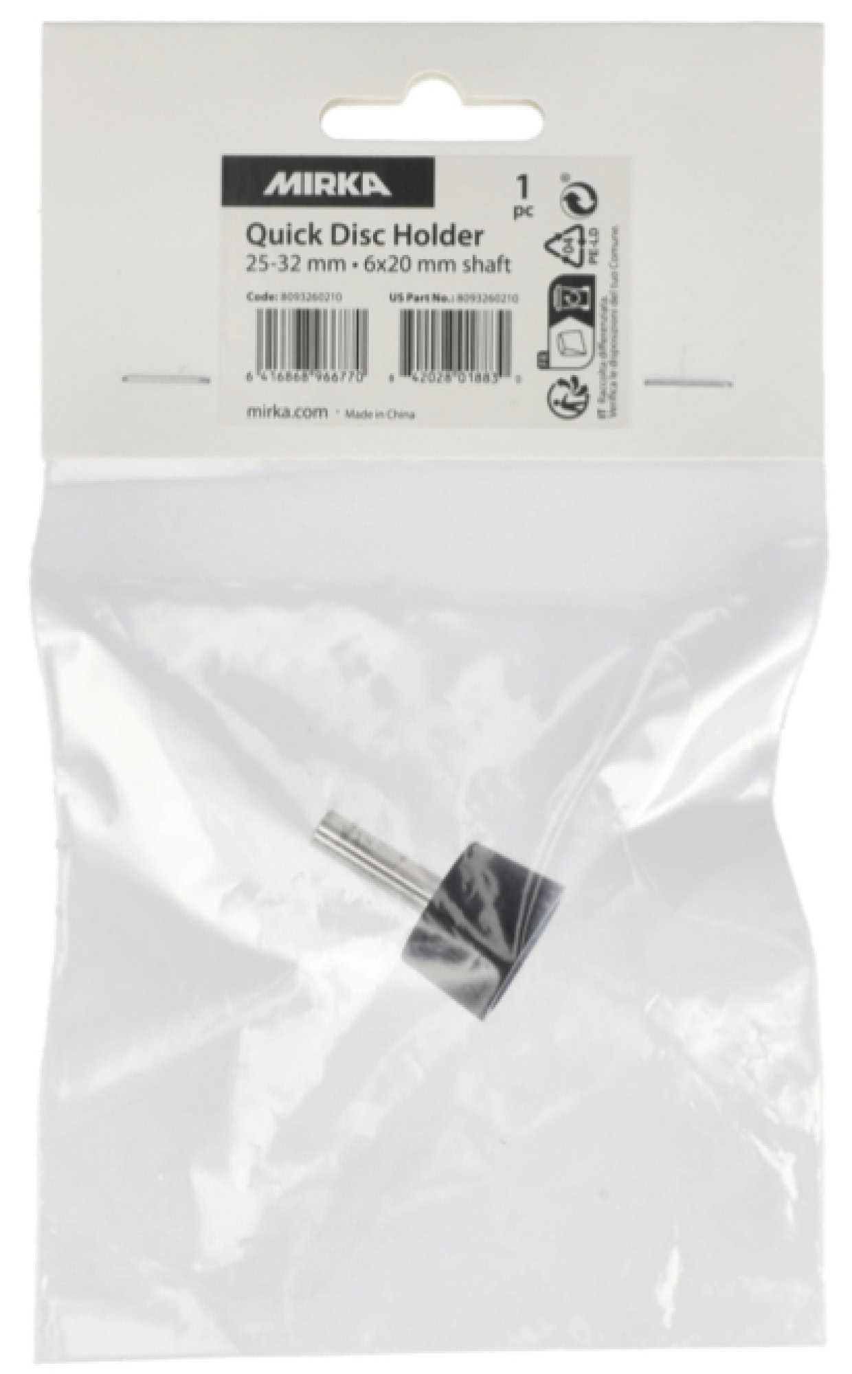 Mirka® Quick Disc Halter 8093260210, Ø 25 - 32 mm, Ungelocht, 6 x 20 mm Aufnahmeschaft, Hart, Ohne Schaumunterlage