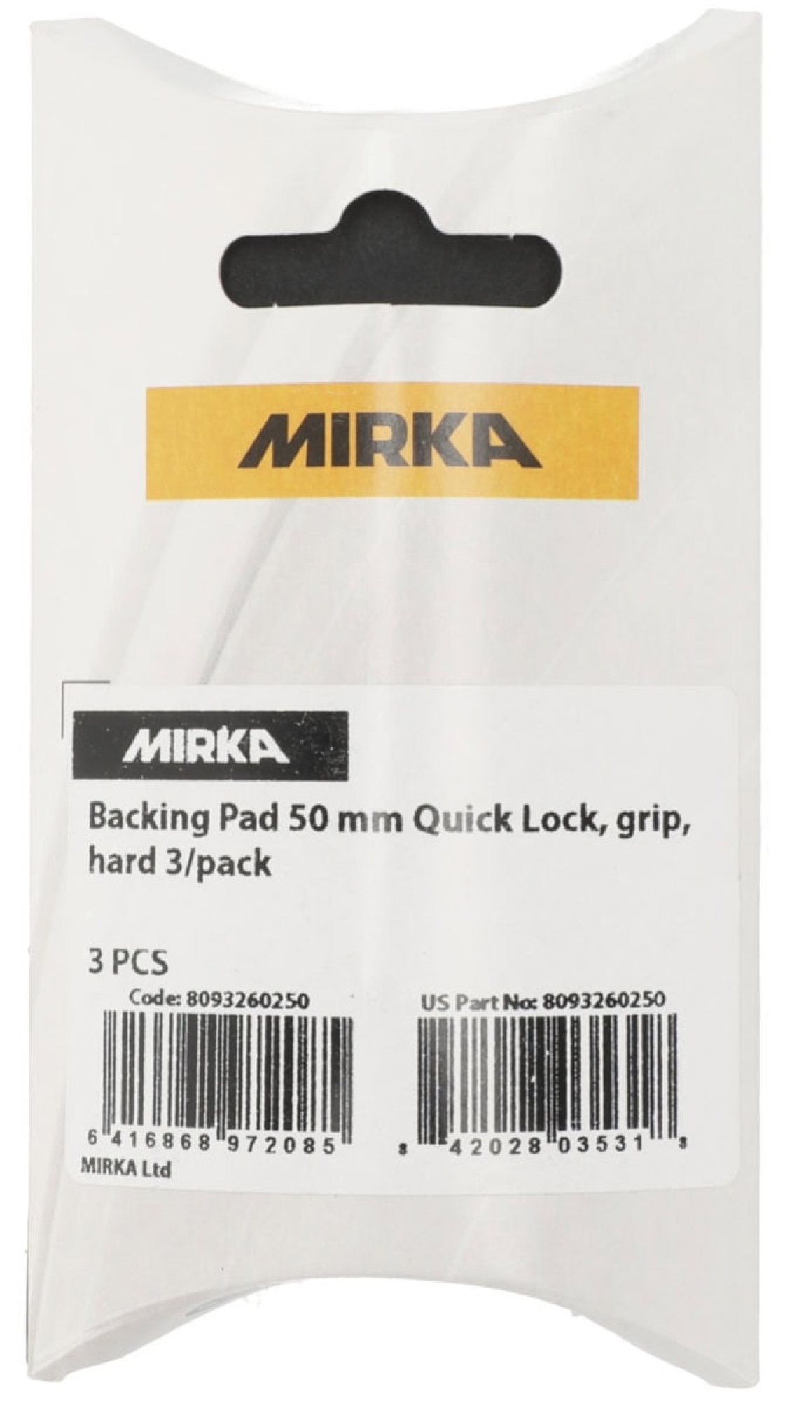 Mirka® Quick Lock Schleifteller 8093260250, Ø 50 mm, 3 Stück pro Packung, Ungelocht, Kletthaftend, Hart, Ohne Schaumunterlage
