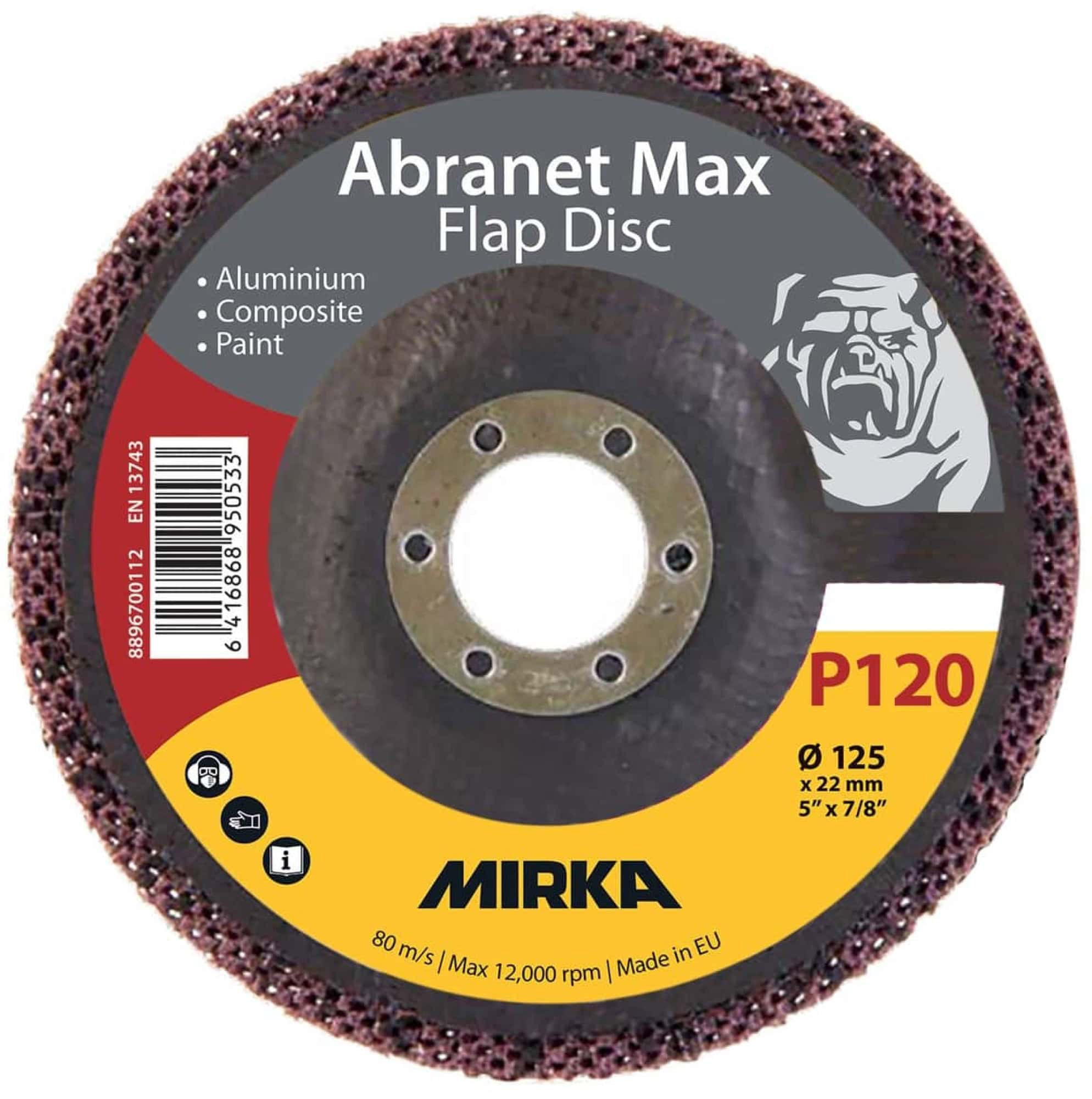 Mirka® Abranet® Max Flap Disc 8896700112, Ø 125 mm x 22 mm, P120, Fächerschleifscheibe mit Aluminiumoxidkorn