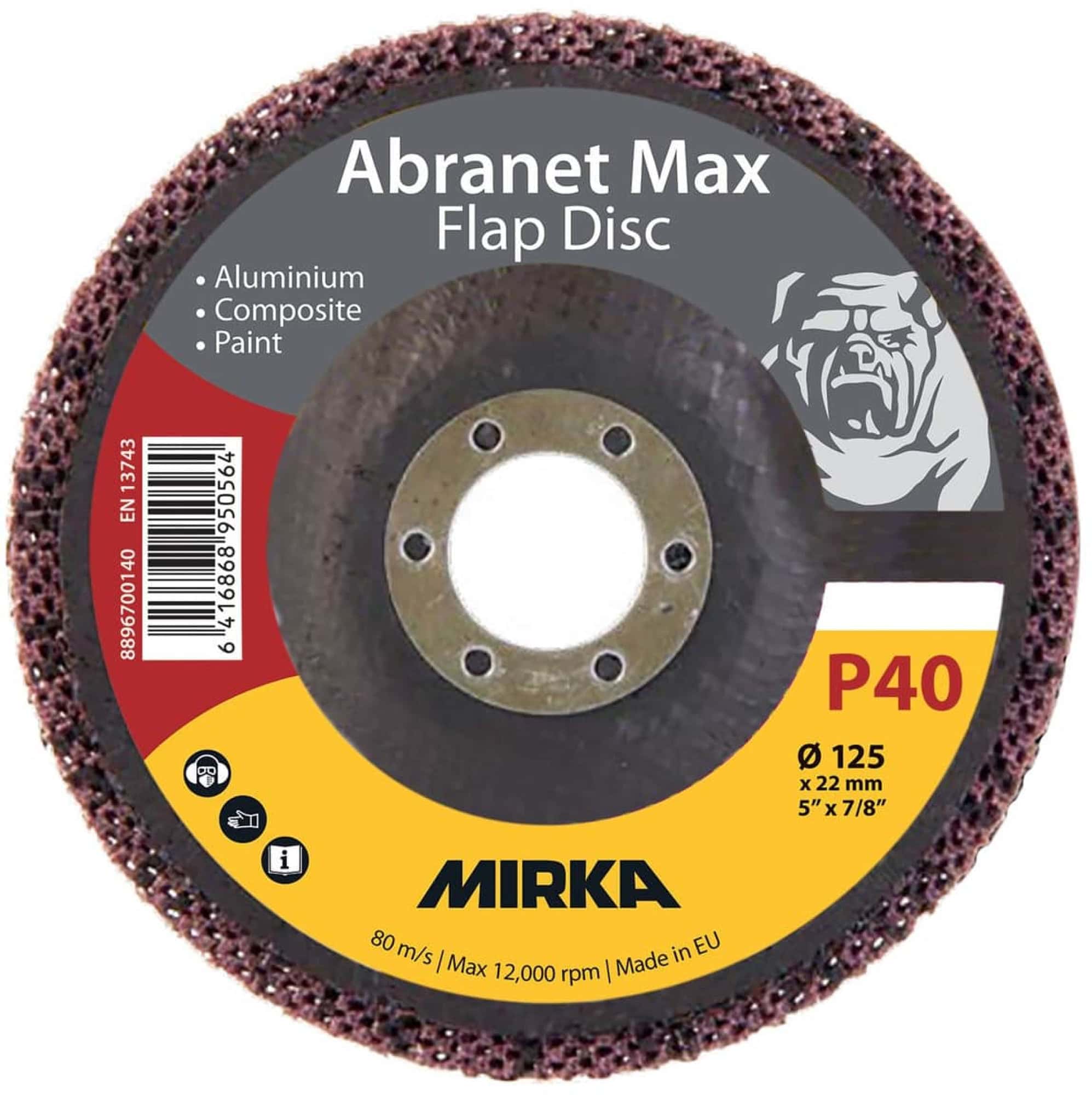 Mirka® Abranet® Max Flap Disc 8896700140, Ø 125 mm x 22 mm, P40, Fächerschleifscheibe mit Aluminiumoxidkorn