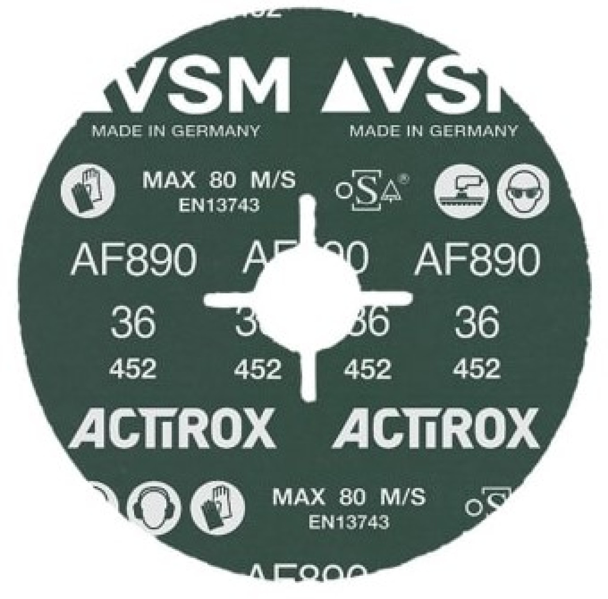 VSM ACTIROX AF890 792486, Ø 125 mm x ø 22,23 mm, P36, X-Lock Ausführung (SXE), 12.200 U./Min., Fiberscheibe mit Präzisions-Keramikkorn, Für Bearbeitung von Edelstählen und Superlegierungen