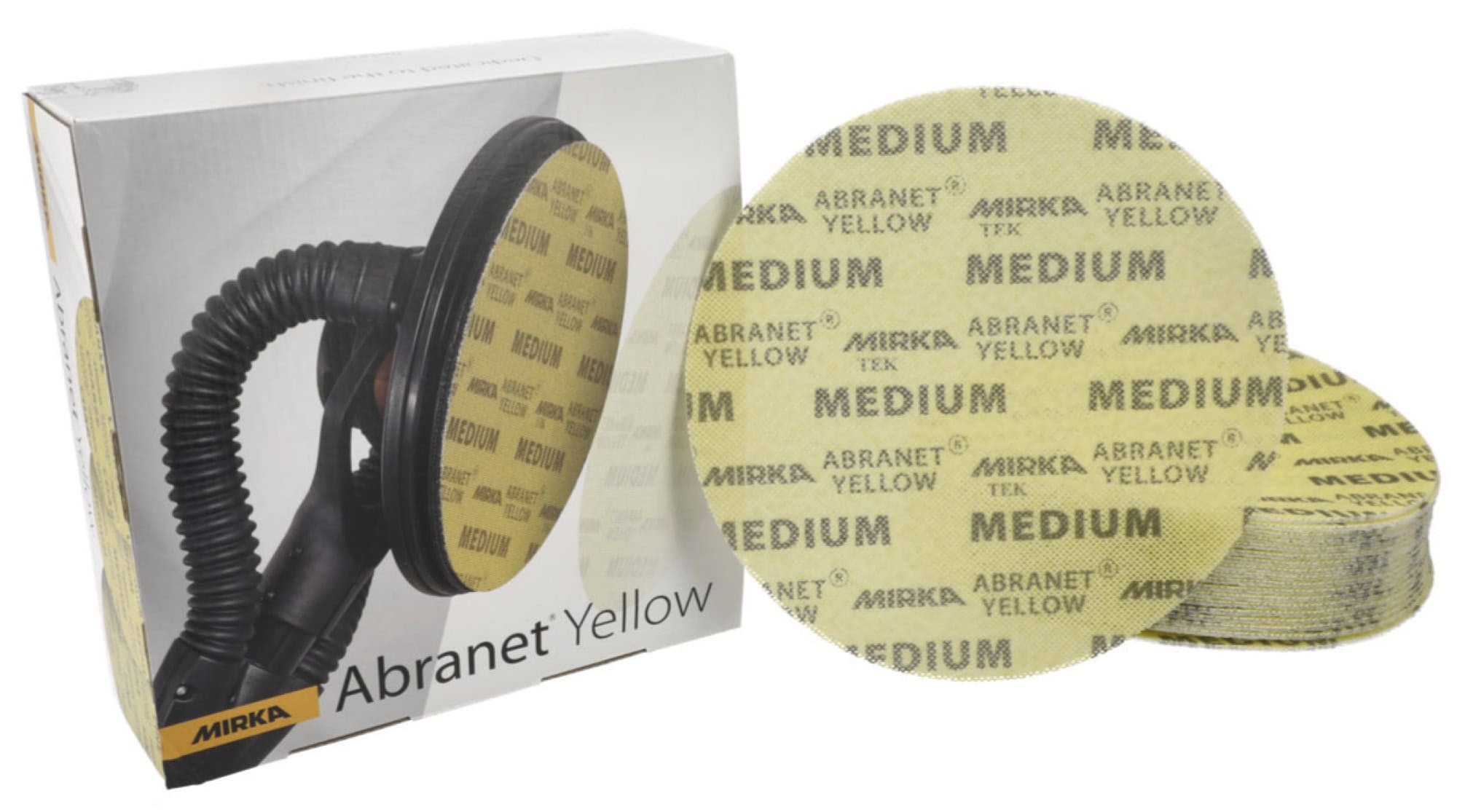 Mirka® Abranet Yellow AY22302025, Ø 225 mm, Fein, P220, Gitternetz, Kletthaftend, PA Gitternetz Schleifscheibe mit Aluminiumkorn