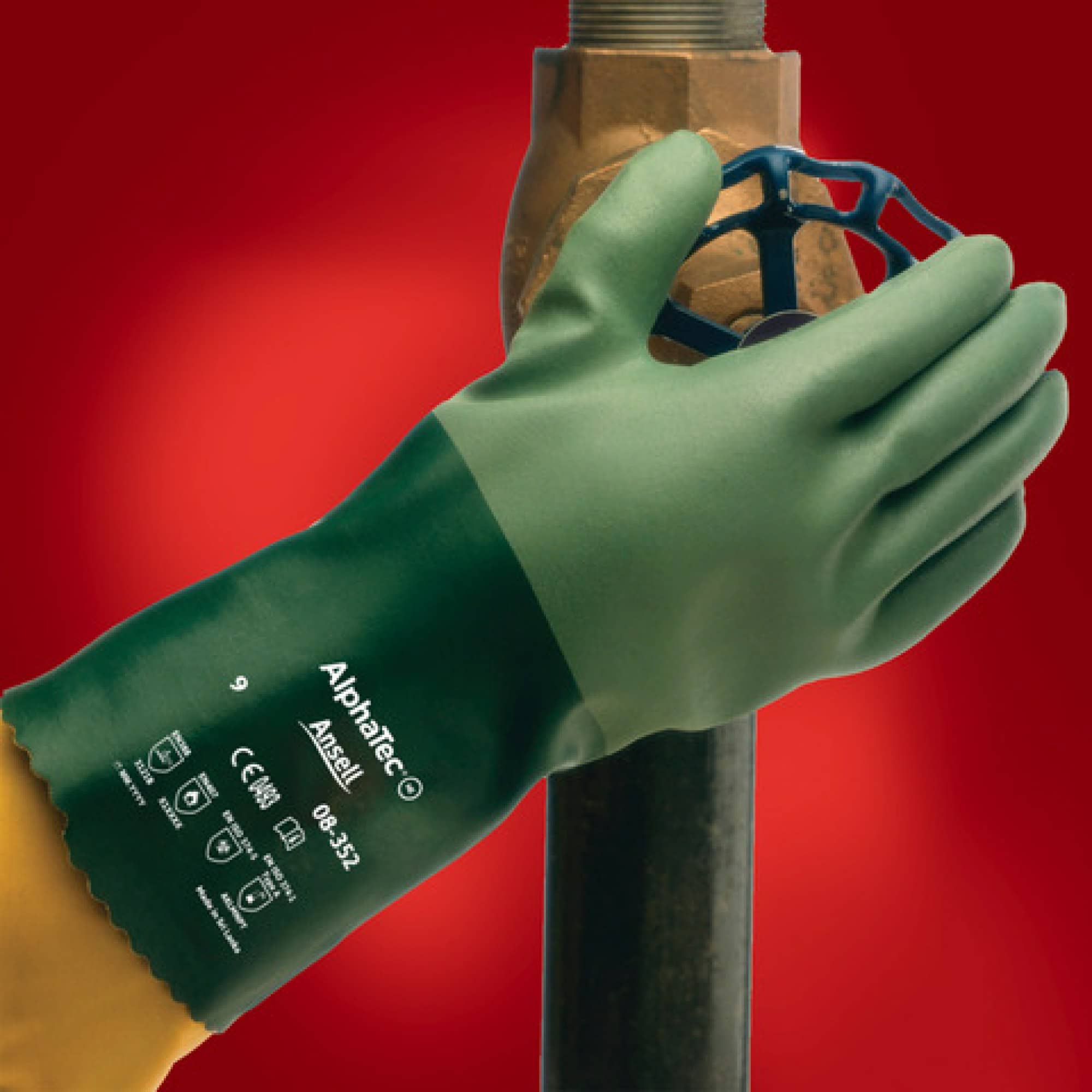 Ansell AlphaTec™ 08-352 Chemikalienschutzhandschuh 8352100, Für die chemische Industrie und Anlagenwartung, Größe 10, Grün, 305 mm lang, Mit erhöhter Griffigkeit, Flexibilität und Komfort