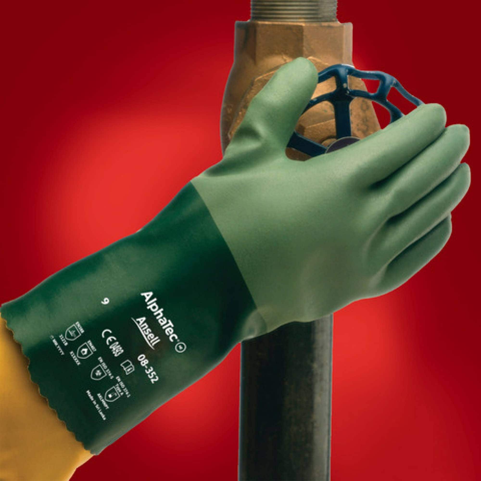 Preview: Ansell AlphaTec™ 08-352 Chemikalienschutzhandschuh 8352100, Für die chemische Industrie und Anlagenwartung, Größe 10, Grün, 305 mm lang, Mit erhöhter Griffigkeit, Flexibilität und Komfort