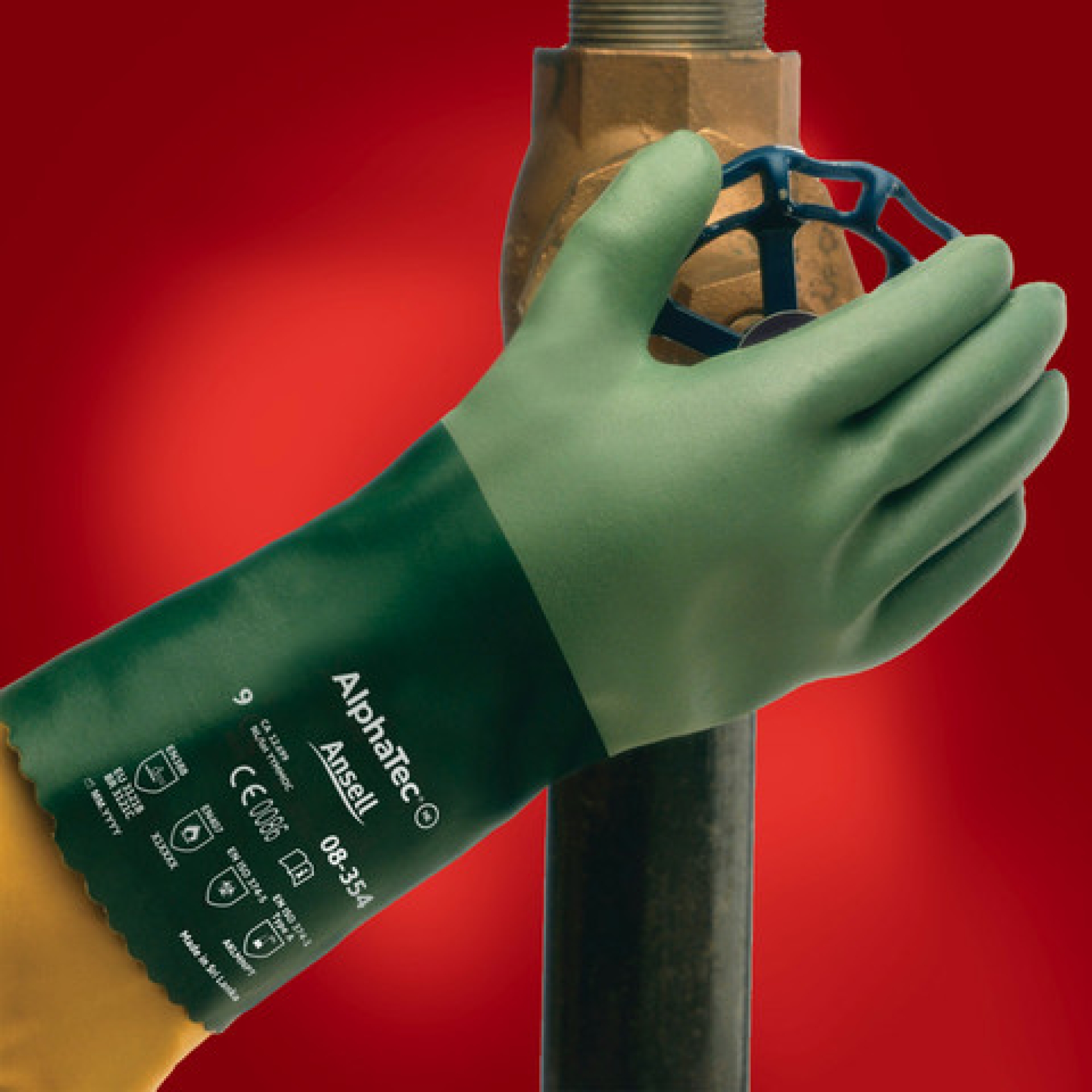 Preview: Ansell AlphaTec™ 08-354 Chemikalienschutzhandschuh 8354090, Größe 9, Grün, 355 mm lang, Für hohe Flexibilität und gute Griffigkeit