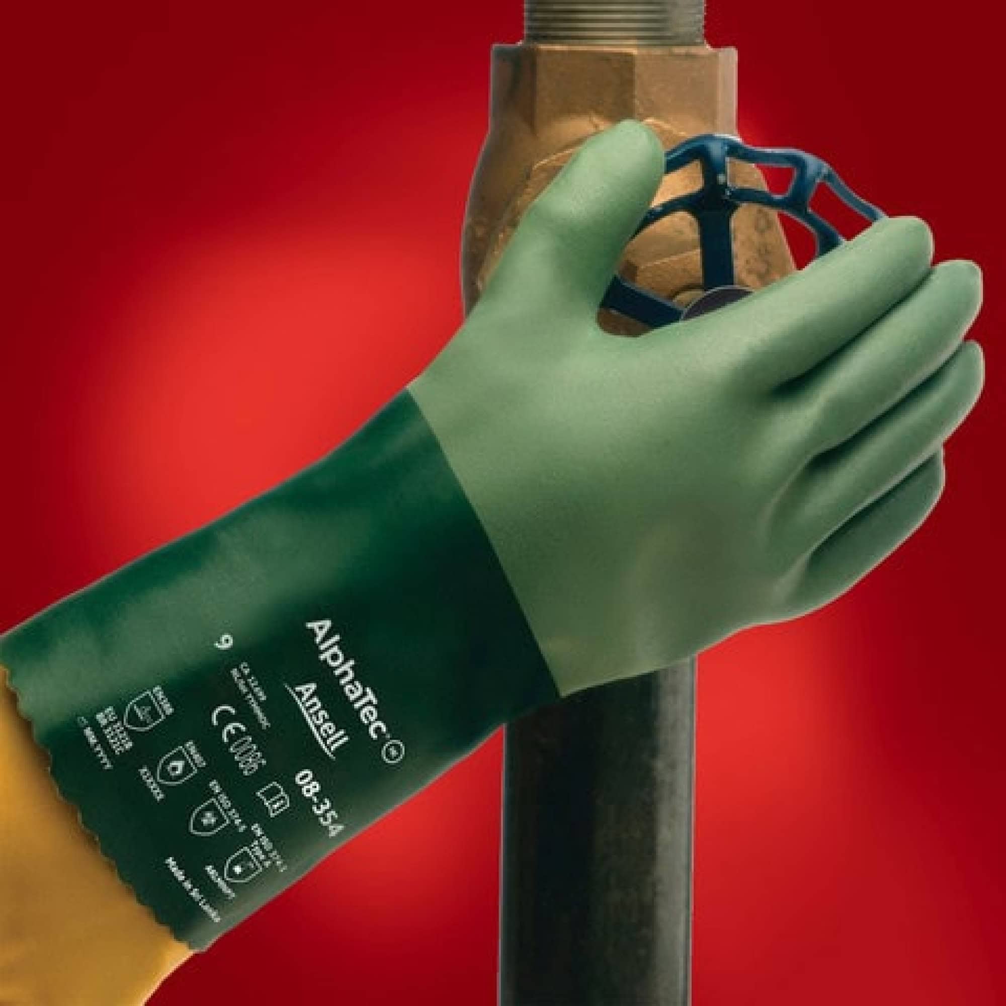 Preview: Ansell AlphaTec™ 08-354 Chemikalienschutzhandschuh 8354090, Größe 9, Grün, 355 mm lang, Für hohe Flexibilität und gute Griffigkeit