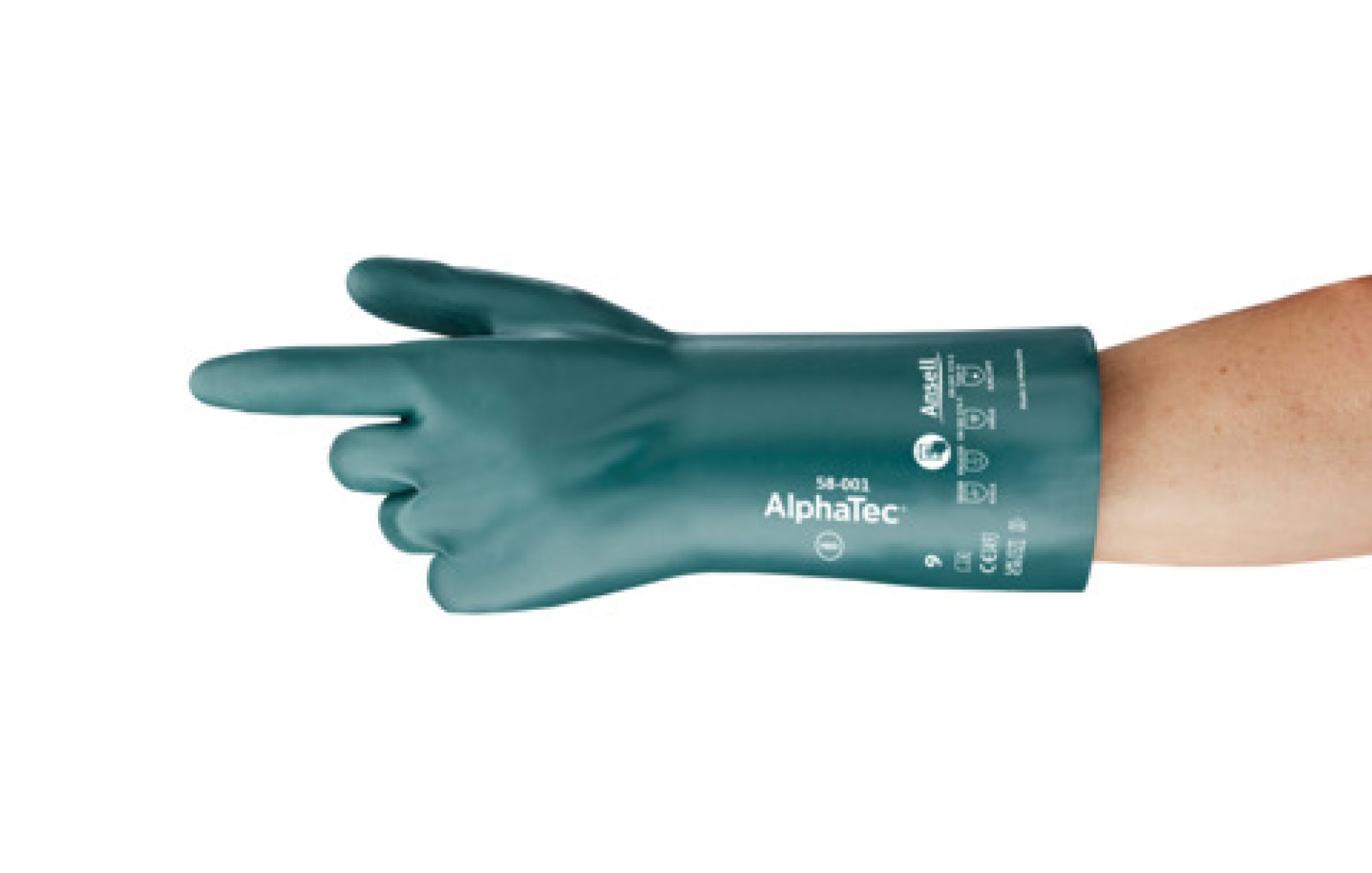 Ansell AlphaTec™ 58-001 ESD Chemikalienschutzhandschuh 58001070, Für Chemikalienschutz in ESD-Bereichen, Größe 7, Grün, 330 mm lang