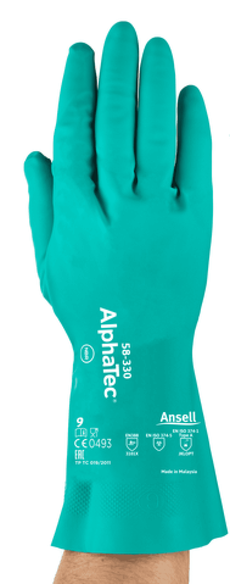 Preview: Ansell AlphaTec™ 58-330 Chemikialienschutzhandschuh 58330070, Für Chemikalienhandling und Wartungsarbeiten, Größe 7, Grün, 320 mm lang, Mit der AQUADRI™ Moisture Management Technologie