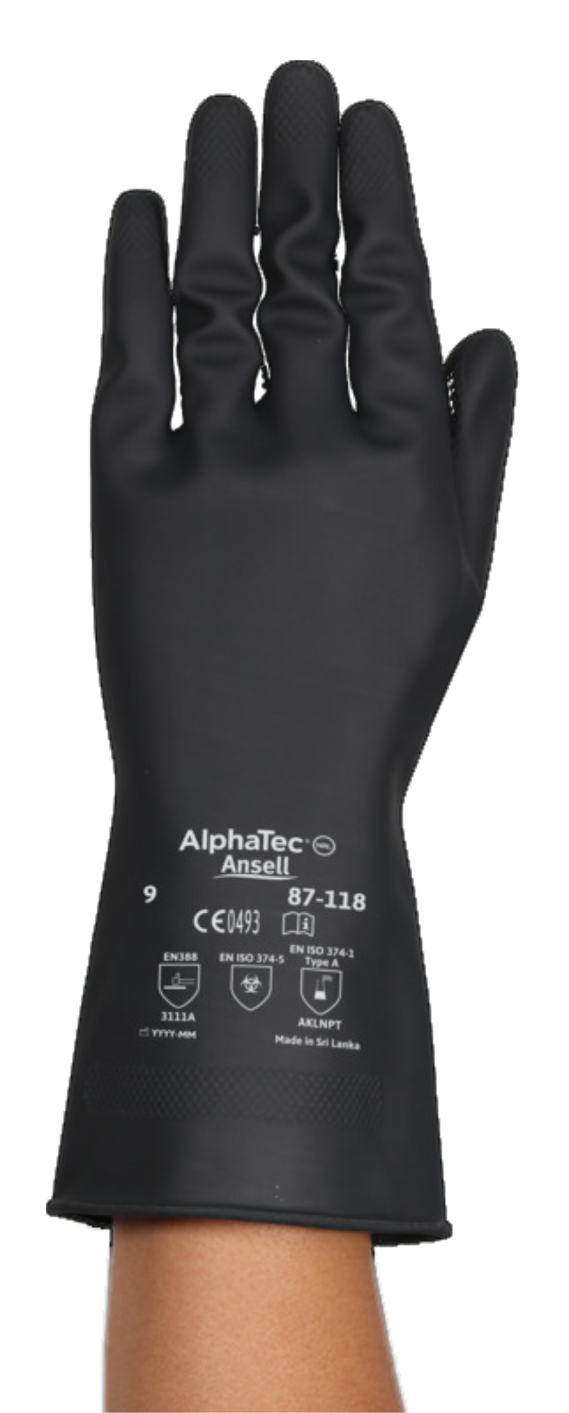 Preview: Ansell AlphaTec™ 87-118 Chemikalienschutzhandschuh 87118095BP, Für Produktion, Wartung und Anlagenservice, Größe 9.5, Schwarz, 310 mm lang