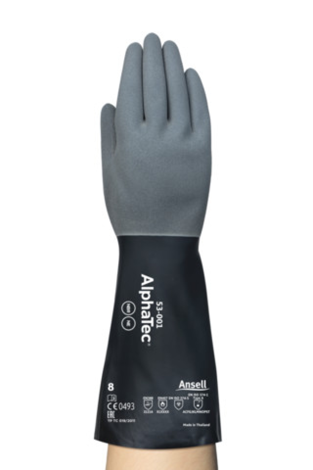 Ansell AlphaTec™ 53-001 Chemikalienschutzhandschuh 53001090, Für anspruchsvolle Chemikalienschutz-Anwendungen Größe 9, Schwarz, 350 mm lang, Mit MICROCHEM™ & Ansell GRIP™ Technologie
